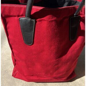 T. Anthony New York Red Canvas/ Black Leather Travel Duffle Tote Bag USA Made
